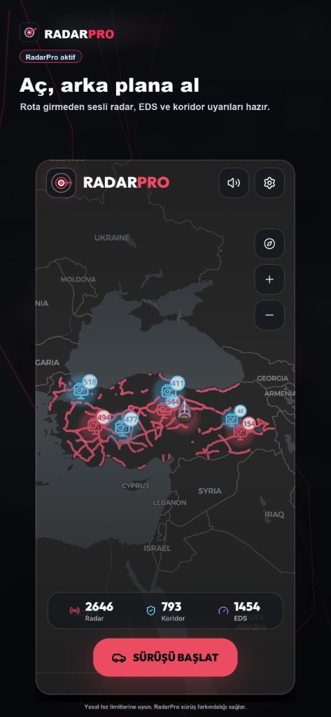RadarPro arka planda aktif uyarı ekranı